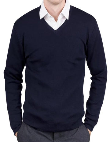 Mens Navy Merino V Neck Pullover
